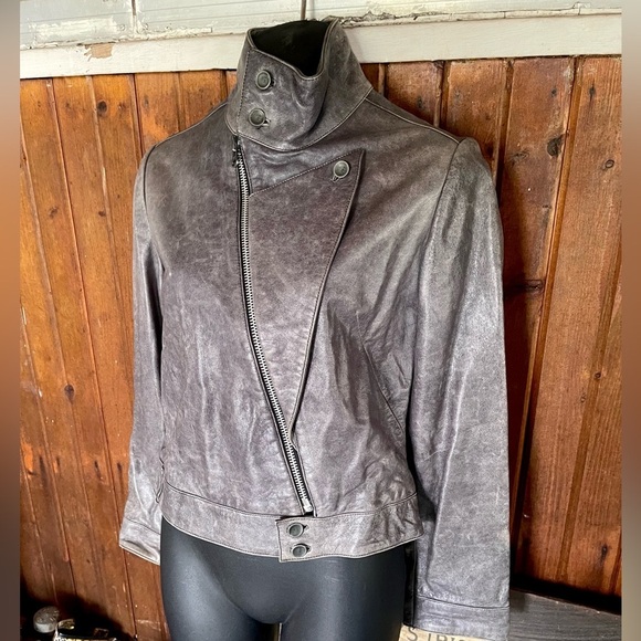 Designer Moto biker leather Jacket Distressed Futuristic Runway Motorcycle 36 XS - Picture 2 of 16